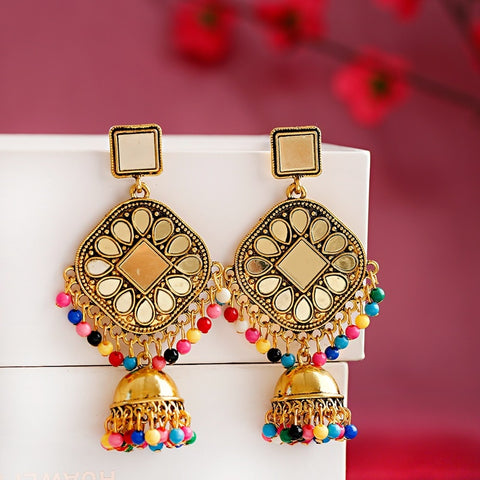 Golden Tone Multi Color Traditional Jhumki Earrings (E215)