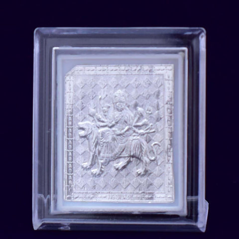 Durga Mata Pure Silver Frame for Housewarming, Gift and Pooja 4.2 x 3.5 (Inches) - PAAIE