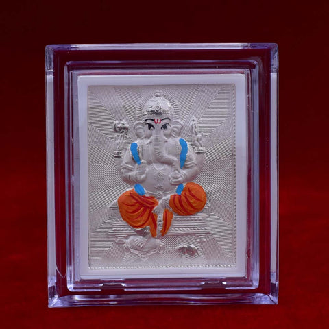Ganesha Pure Silver Frame for Housewarming, Gift and Pooja 4.2 x 3.5 (Inches) - PAAIE