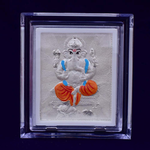 Ganesha Pure Silver Frame for Housewarming, Gift and Pooja 4.2 x 3.5 (Inches) - PAAIE