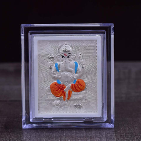 Ganesha Pure Silver Frame for Housewarming, Gift and Pooja 4.2 x 3.5 (Inches) - PAAIE
