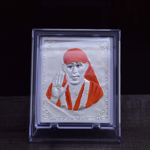 Sai Baba Pure Silver Frame for Housewarming, Gift and Pooja 4.2 x 3.5 (Inches) - PAAIE