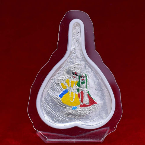 Radha Krishna Pure Silver Frame for Housewarming, Gift and Pooja 4 x 2.8 (Inches) - PAAIE