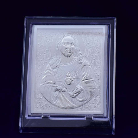 Jesus Christ Pure Silver Frame for Housewarming, Gift and Pooja 2.5 x 3 (Inches) - PAAIE