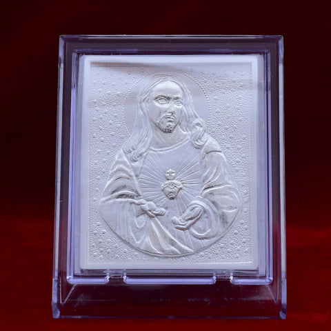 Jesus Christ Pure Silver Frame for Housewarming, Gift and Pooja 2.5 x 3 (Inches) - PAAIE
