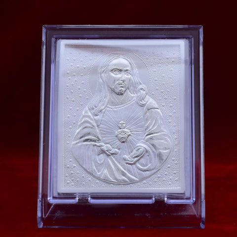 Jesus Christ Pure Silver Frame for Housewarming, Gift and Pooja 4.2 x 3.5 (Inches) - PAAIE