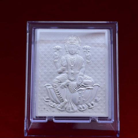 Laxmi Maa Pure Silver Frame for Housewarming, Gift and Pooja 2 x 2.5 (Inches) - PAAIE