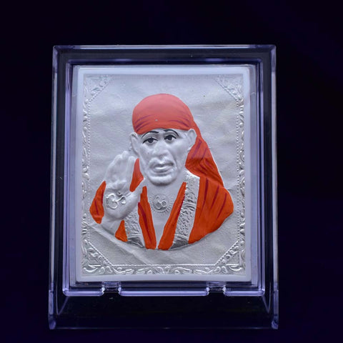 Sai Baba Pure Silver Frame for Housewarming, Gift and Pooja 4.2 x 3.5 (Inches) - PAAIE
