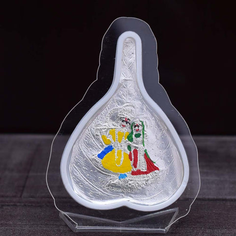 Radha Krishna Pure Silver Frame for Housewarming, Gift and Pooja 4 x 2.8 (Inches) - PAAIE