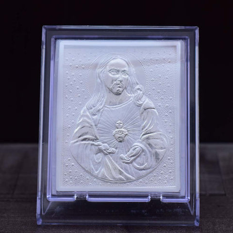 Jesus Christ Pure Silver Frame for Housewarming, Gift and Pooja 4.2 x 3.5 (Inches) - PAAIE