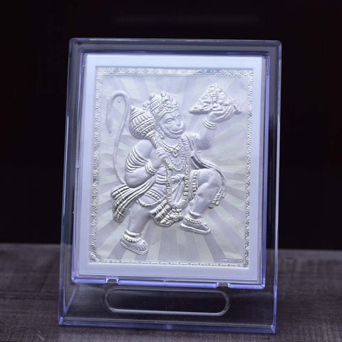 Hanuman Pure Silver Frame for Housewarming, Gift and Pooja 6.8 x 5 (Inches) - PAAIE