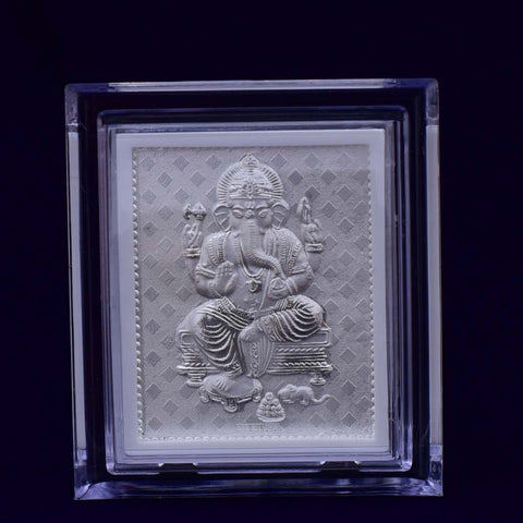 Ganesha Pure Silver Frame for Housewarming, Gift and Pooja 2 x 2.5 (Inches) - PAAIE