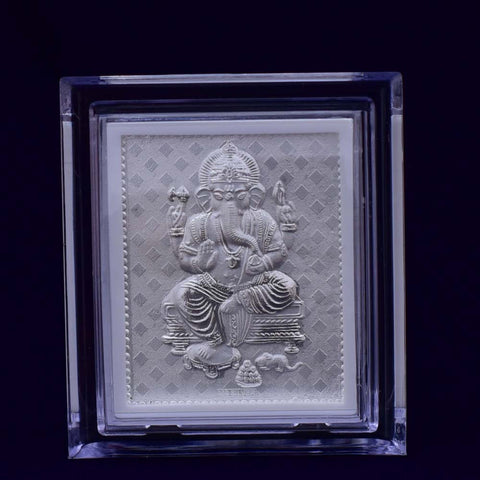 Ganesha Pure Silver Frame for Housewarming, Gift and Pooja 2.5 x 3 (Inches) - PAAIE