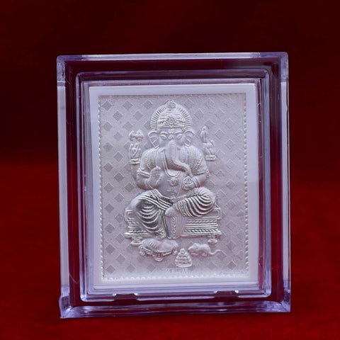 Ganesha Pure Silver Frame for Housewarming, Gift and Pooja 2 x 2.5 (Inches) - PAAIE