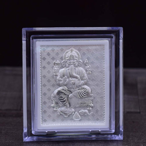 Ganesha Pure Silver Frame for Housewarming, Gift and Pooja 2.5 x 3 (Inches) - PAAIE