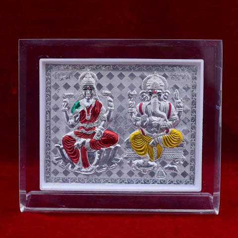 Laxmi Ganesha Pure Silver Frame for Housewarming, Gift and Pooja 5.8 x 6.5 (Inches) - PAAIE