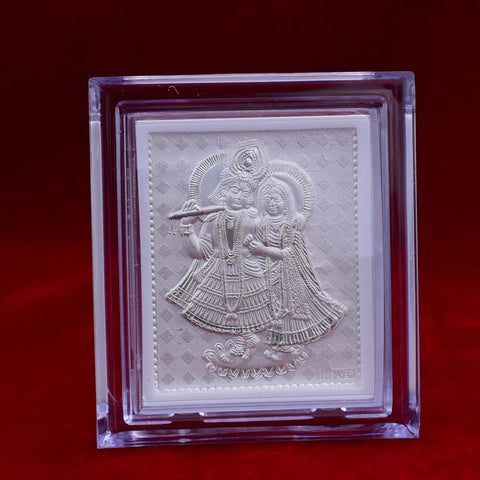 Radha Krishna Pure Silver Frame for Housewarming, Gift and Pooja 2.5 x 3 (Inches) - PAAIE