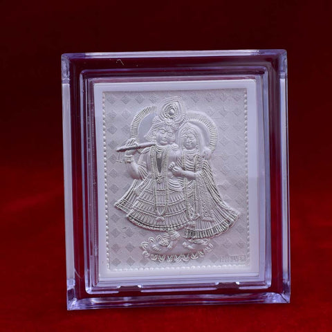 Radha Krishna Pure Silver Frame for Housewarming, Gift and Pooja 4.2 x 3.5 (Inches) - PAAIE