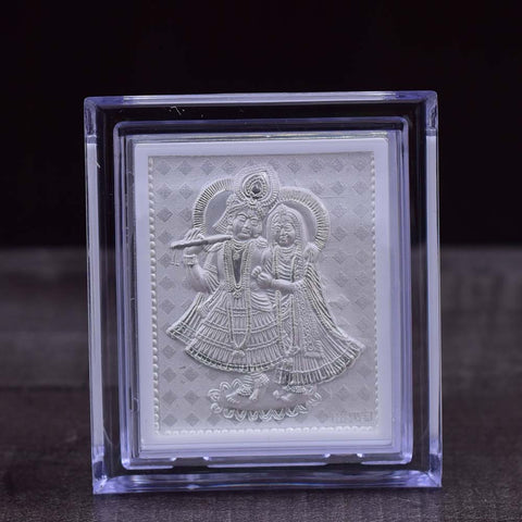 Radha Krishna Pure Silver Frame for Housewarming, Gift and Pooja 2.5 x 3 (Inches) - PAAIE