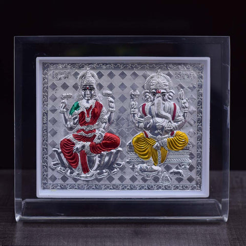 Laxmi Ganesha Pure Silver Frame for Housewarming, Gift and Pooja 5.8 x 6.5 (Inches) - PAAIE