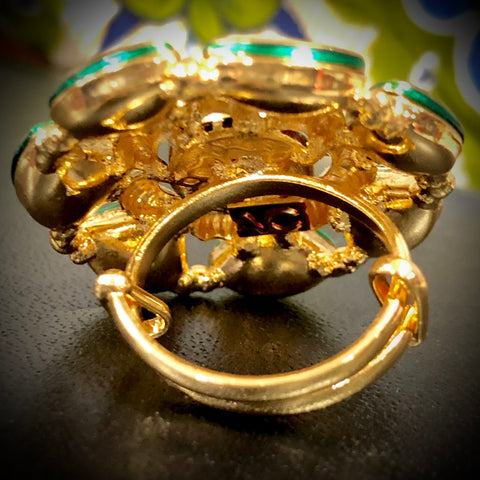 Gold Plated Adjustable Kundan Ring