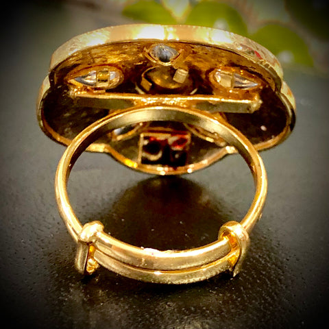 Large Black Kundan Adjustable Ring (Design O5)