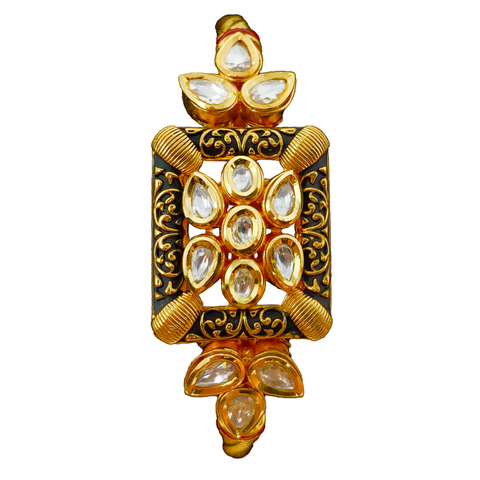Black Rectangular Designer Gold Plated Kundan Bracelet - PAAIE