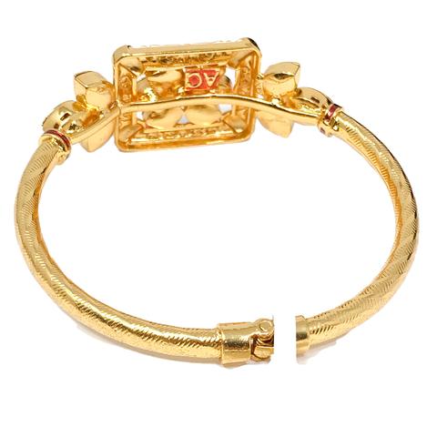 Ivory Rectangular Designer Gold Plated Kundan Bracelet - PAAIE
