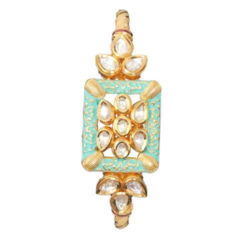 Mint Rectangular Designer Gold Plated Kundan Bracelet - PAAIE