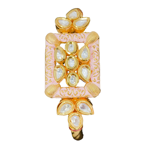 Baby Pink Rectangular Designer Gold Plated Kundan Bracelet - PAAIE