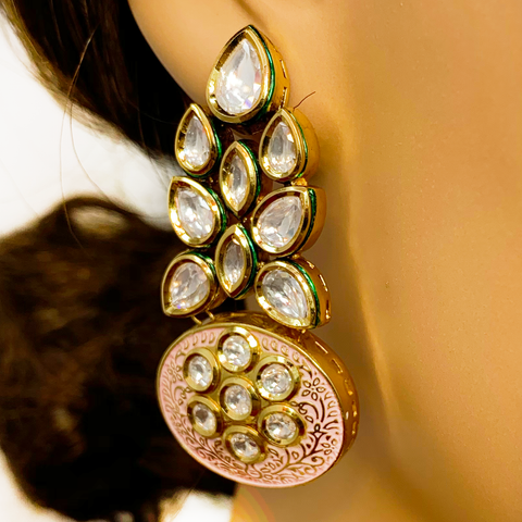 Gold Plated Baby Pink Kundan Set - PAAIE