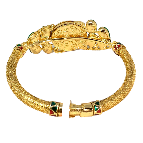 Detailed Gold Plated and Kundan Bracelet with Oval Ruby - PAAIE