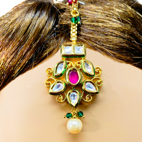 Gold Plated Semi-Precious Emerald and Ruby Kundan Set - PAAIE
