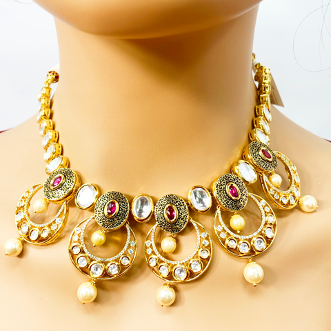 Designer Gold Plated Black Color Kundan Set - PAAIE