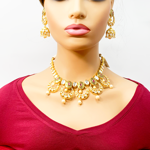 Designer Gold Plated Black Color Kundan Set - PAAIE