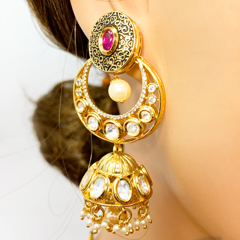 Designer Gold Plated Black Color Kundan Set - PAAIE
