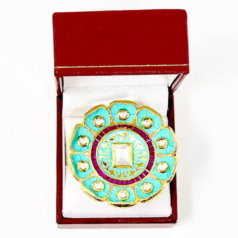 Floral Kundan Mint ring in Gold Plating - PAAIE