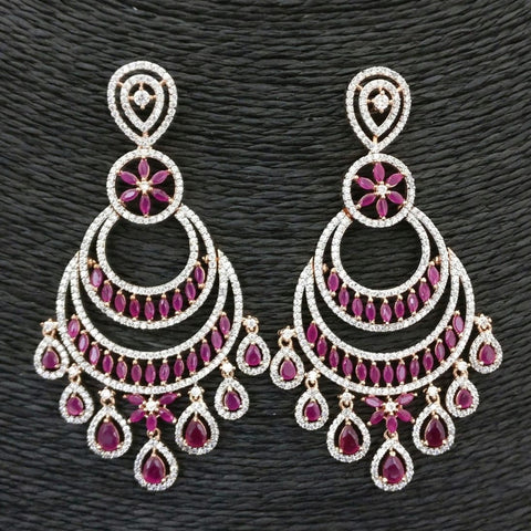 American Diamond Chandbali Ruby Earrings - PAAIE