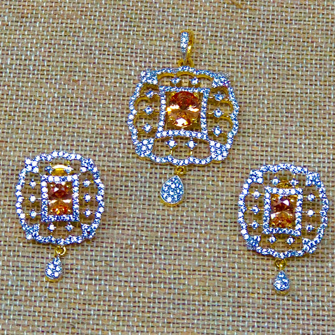 Champagne Colored American Diamond Pendant Set - PAAIE