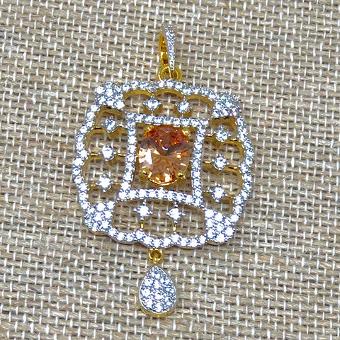 Champagne Colored American Diamond Pendant Set - PAAIE