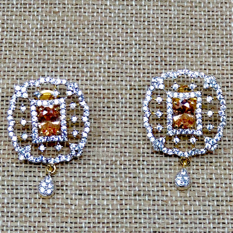 Champagne Colored American Diamond Pendant Set - PAAIE
