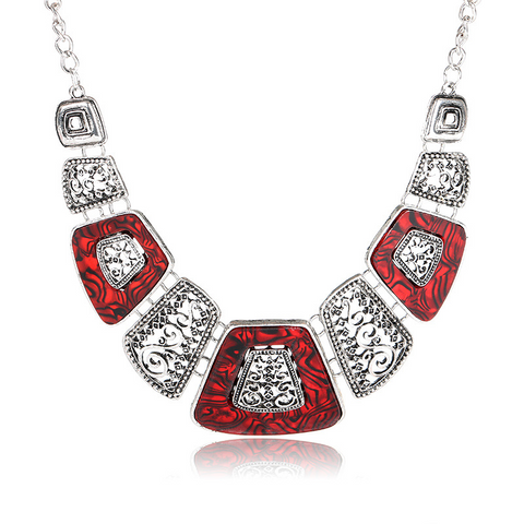 Oxidized Red and Black Zebra Necklace in Silver Tone - PAAIE
