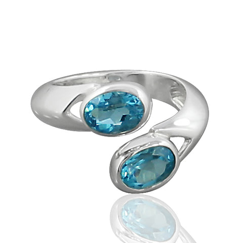 925 Sterling Silver Blue Topaz Gemstone Ring (D6) - PAAIE