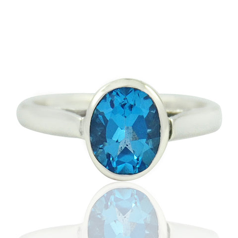 925 Sterling Silver Blue Topaz Gemstone Ring (D16) - PAAIE