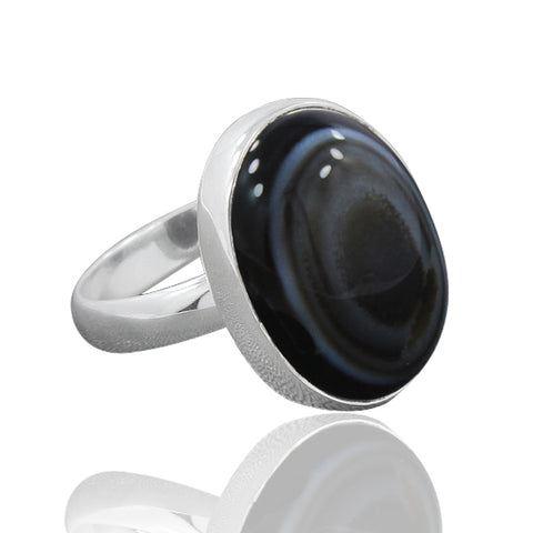 925 Sterling Silver Eye Agate Gemstone Ring (D25) - PAAIE