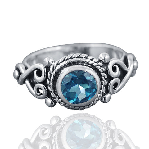 925 Sterling Silver Blue Topaz Gemstone Ring (D28) - PAAIE