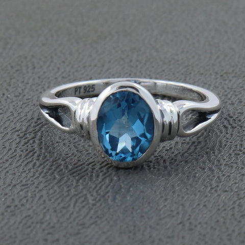 925 Sterling Silver Blue Topaz Gemstone Ring (D63) - PAAIE