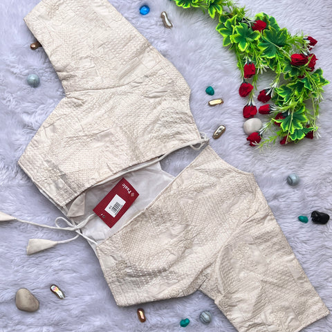 Designer Cream Color Silk Embroidered Blouse For Wedding & Party Wear (Design 1098)