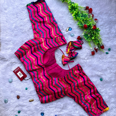 Trendy Zigzag Magenta Color Silk Blouse For Wedding & Party Wear (Design 1151)