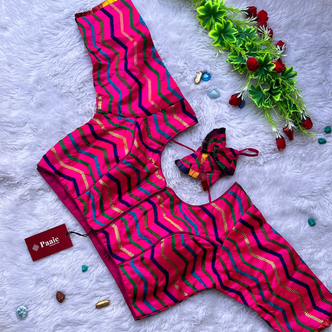 Trendy Zigzag Magenta Color Silk Blouse For Wedding & Party Wear (Design 1151)